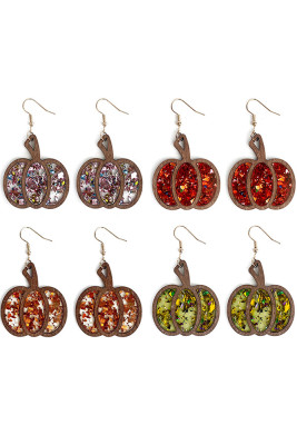 Pumpkin Glitter Bling Wood Earrings