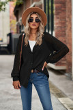 Black Waffled Knit Lace Long Sleeve Buttoned Cardigan