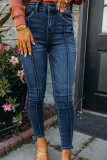 Blue Seamed High Waist Skinny Fit Jeans