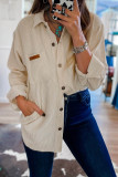 Beige Corduroy Buttoned Front Pocketed Shacket