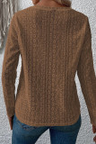 Plain Jacquard Lace Crew Neck Long Sleeves Top