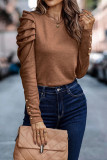 Plain Button Cuff Bubble Sleeves Top