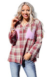 Red Contrast Patchwork Raw Edge Distressed Plaid Shirt