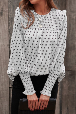 Spot Print Smocked Ruffles Blouse