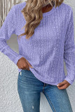 Plain Jacquard Lace Crew Neck Long Sleeves Top