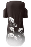 V Neck Lace Edge Cold Shoulder Floral Mini Dress