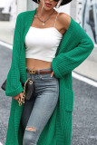 Plain Pockets Knitting Front Open Cardigan