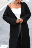 Plain Pockets Knitting Front Open Cardigan
