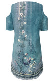 V Neck Lace Edge Cold Shoulder Floral Mini Dress