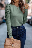 Plain Button Cuff Bubble Sleeves Top