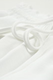 White Solid Color Drawstring Smocked Waist Joggers