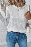 Plain Jacquard Lace Crew Neck Long Sleeves Top