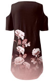 V Neck Lace Edge Cold Shoulder Floral Mini Dress