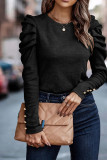 Plain Button Cuff Bubble Sleeves Top