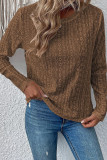 Plain Jacquard Lace Crew Neck Long Sleeves Top