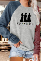 Halloween Friends Color Block Sleeves Plus Size Top