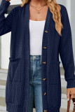 Plain Jacquard Open Button Pockets Cardigans
