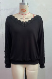 Plain V Neck Lace Long Sleeves Top