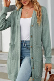 Plain Jacquard Open Button Pockets Cardigans