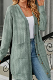 Plain Jacquard Open Button Pockets Cardigans