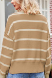 Split V Neck Striped Pollover Sweater