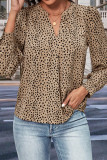 Khaki Leopard V Neck Blouse