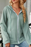 Plain Jacquard Open Zipper Hooded Jacket