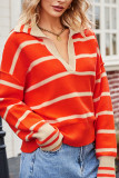 Split V Neck Striped Pollover Sweater
