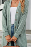 Plain Jacquard Open Button Pockets Cardigans
