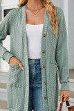 Plain Jacquard Open Button Pockets Cardigans