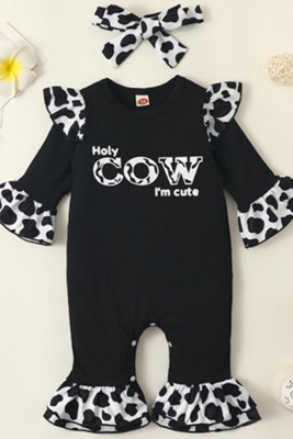 Black Cow Print Baby One Piece Romper