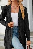 Plain Jacquard Open Button Pockets Cardigans