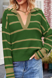 Split V Neck Striped Pollover Sweater