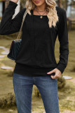 Plain Texture Square Neck Long Sleeves Top