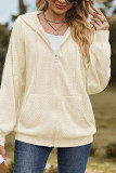 Plain Jacquard Open Zipper Slope Shoulder Hooded Jacket