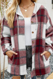 Plaid Open Button Pockets Hooded Jacket