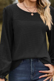 Plain Jaquard Splicing Waffle Knit Long Sleeves Top