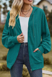 Plain Jacquard Open Zipper Slope Shoulder Hooded Jacket