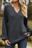 Plain V Neck Splicing Jacquard Sleeves Top