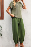 Plain Pocket Knit Top With Joggers 2pcs Pant Set