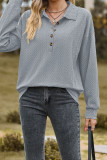 Plain Jacquard Button Pullover Sweatshirt