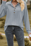 Plain Jacquard Button Pullover Sweatshirt