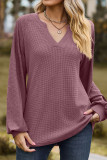 Plain V Neck Splicing Jacquard Sleeves Top