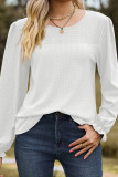 Plain Jaquard Splicing Waffle Knit Long Sleeves Top