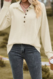 Plain Jacquard Button Pullover Sweatshirt