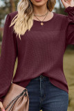 Plain Jaquard Splicing Waffle Knit Long Sleeves Top