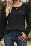 Plain Jaquard Splicing Waffle Knit Long Sleeves Top