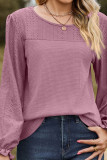 Plain Jaquard Splicing Waffle Knit Long Sleeves Top