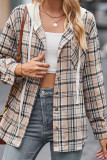 Khaki Plaid Open Button Hooded Shirt