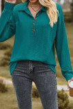 Plain Jacquard Button Pullover Sweatshirt